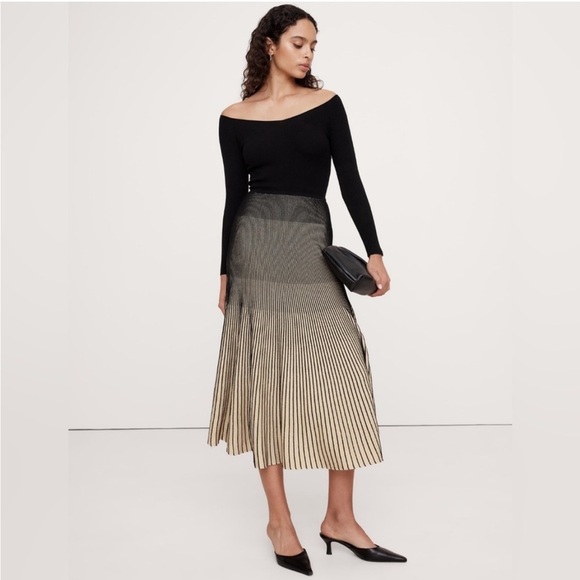 Banana Republic Dresses & Skirts - Off-Shoulder Black Top with Gradient Pleated Skirt Dress